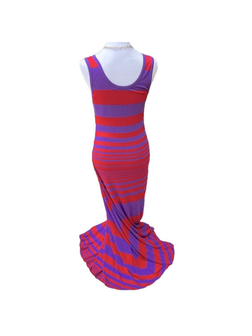 Purple + Red Color Block Stripes Maxi Dress Size 6 - Picture 5 of 9